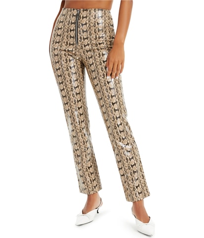 Faux-Snakeskin Straight Leg Casual Pants