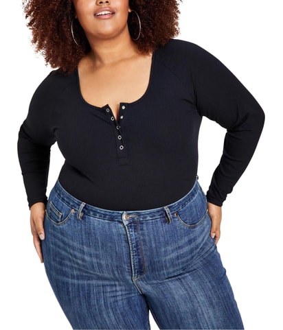 Ribbed Henley Bodysuit Bodysuit