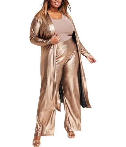 Metallic Long Belted Duster Cardigan Sweater