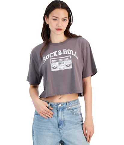 Rock & Roll Cropped Graphic T-Shirt