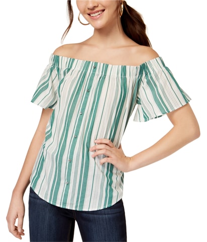 Decorative Buttons Off the Shoulder Blouse