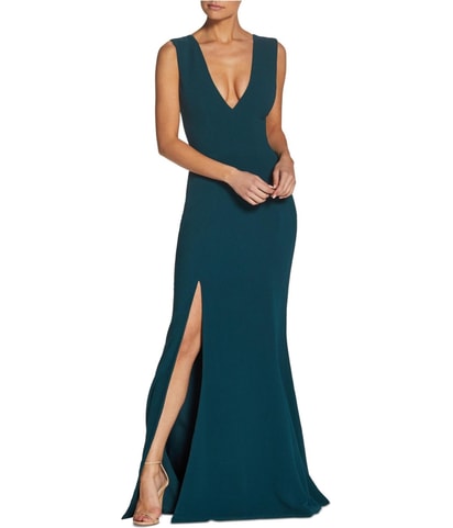 Sandra V Neck Slit Gown Dress