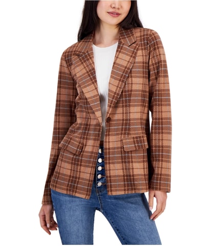 Plaid Notched Lapel Knit One Button Blazer Jacket