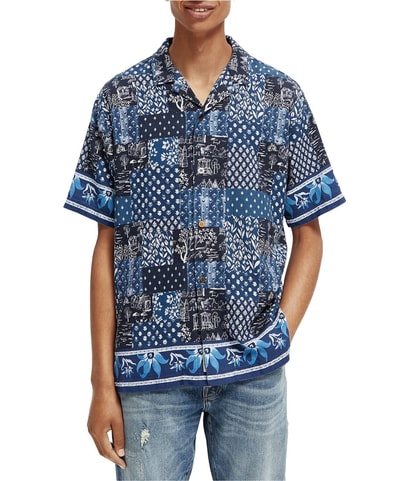 Patchwork Print Button Up Shirt