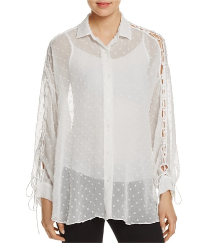 Silk Swiss Dot Button Down Blouse