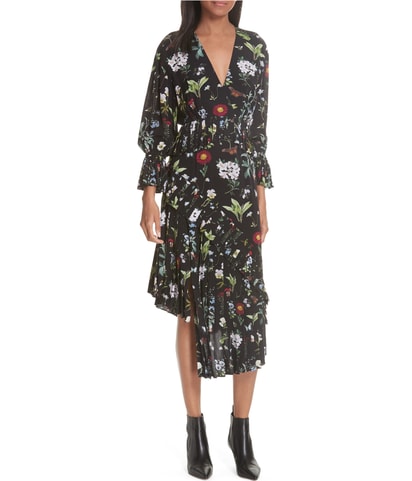 Analena Pleated Ruffle Midi Dress