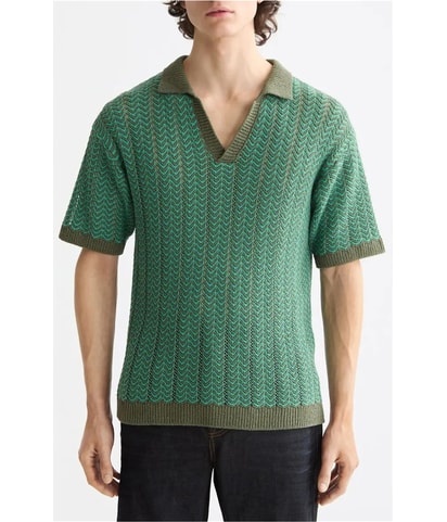 Chevron Open Texture Polo Sweater
