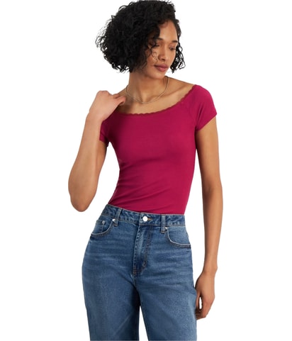 Ribbed Lace Trim Cap Bodysuit Bodysuit