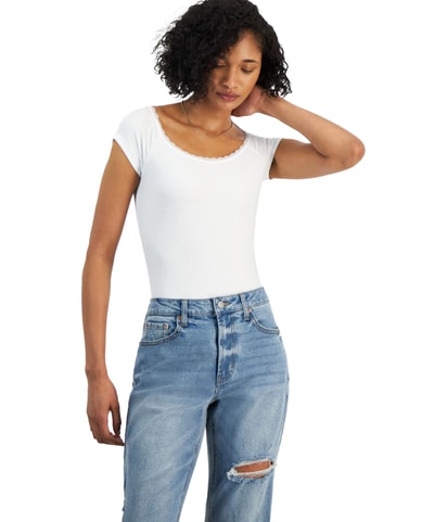 Ribbed Lace-Trim Bodysuit Bodysuit