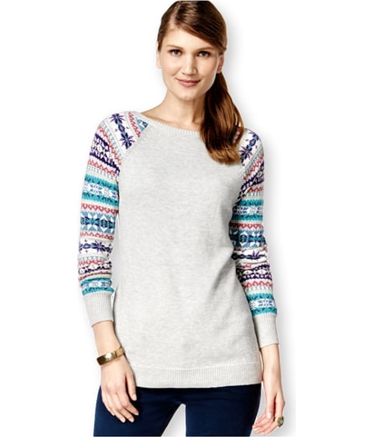 Fair-Isle Sleeves Pullover Sweater