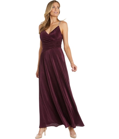 Pleated Rhinestone Straps Gown Dress