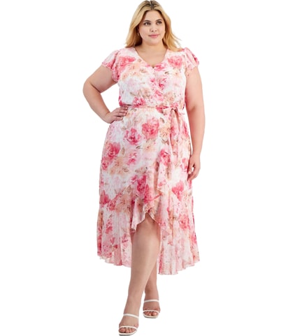 Floral-Print Wrap High-Low Dress