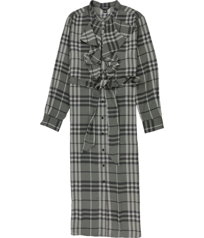 Belted Georgette Ruffle Trim Shirt Dress