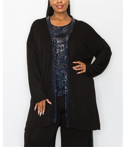 Sequin Contrast Cardigan Sweater