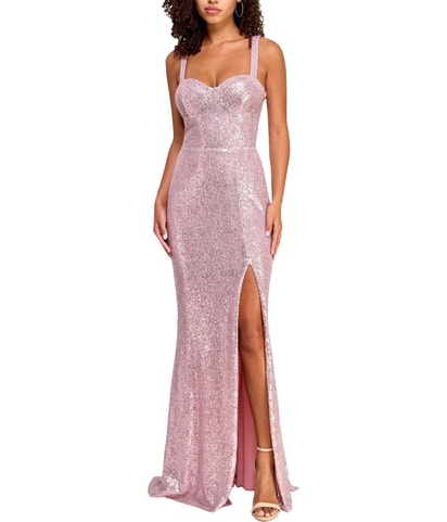 Sequin Front Slit Gown Dress