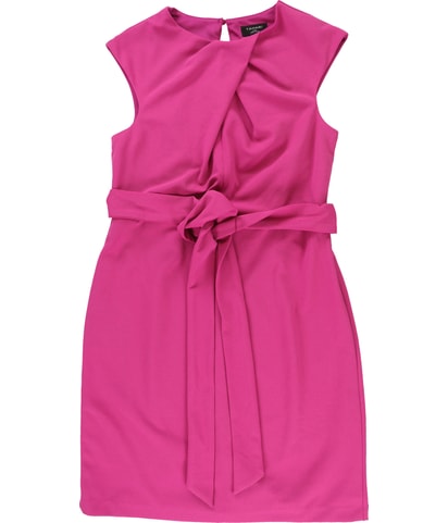 Belted Cross Neck Sheath Dress