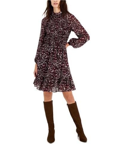 Mock Neck Smock Blouson Dress