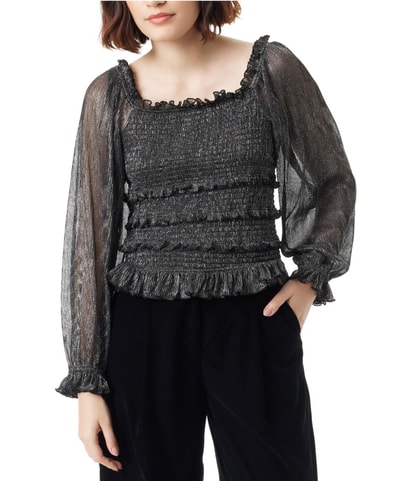 Misha Metallic Smocked Ruffle Baby Doll Blouse
