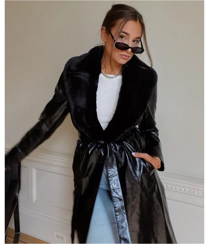 Faux-Fur Long Faux-Leather Jacket