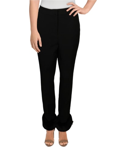 Faux Fur Hem Straight Leg Casual Pants