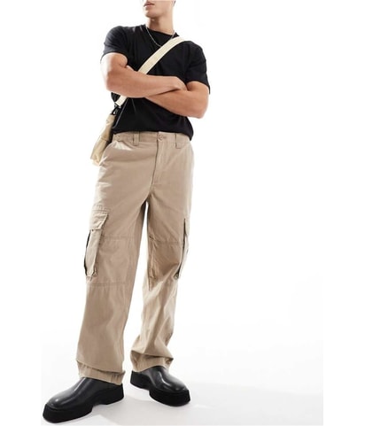 Baggy Light Carmel Ripstop Straight Leg Loose Utility Trousers Cargo Casual Pants