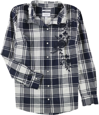 Embroidered Plaid Button Up Shirt