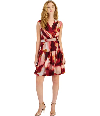 Chiffon Belted Fit & Flare Dress