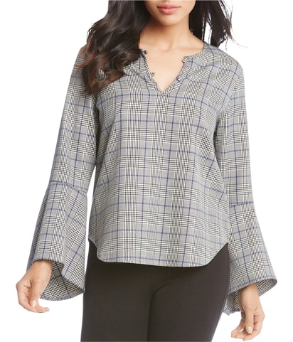 Plaid Bell Sleeved Shell Blouse