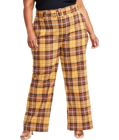 Plaid Straight Leg Casual Pants