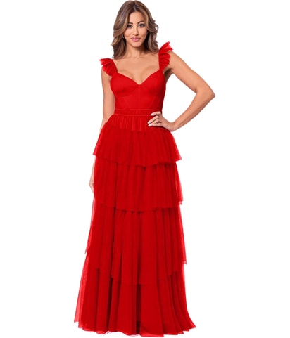 Corset Top Tiered Mesh Gown Dress