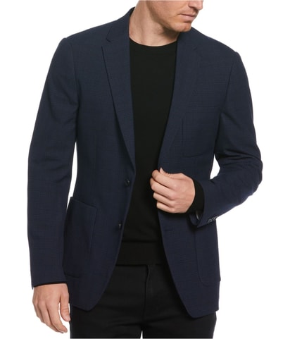 Slim Fit Textured Plaid Two Button Blazer Jacket