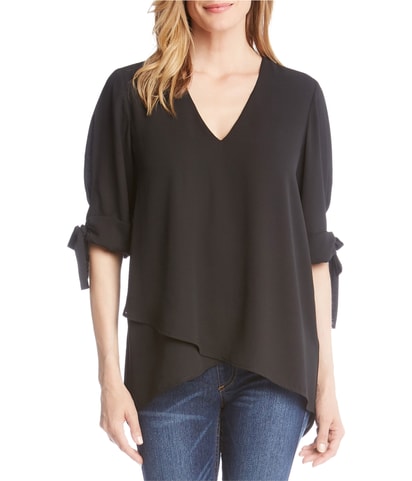 Crossover Bow Sleeve Hi Low Shell Blouse
