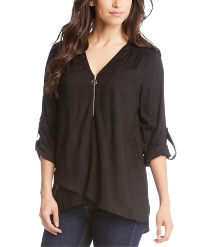 Crossover-Hem Shell Blouse