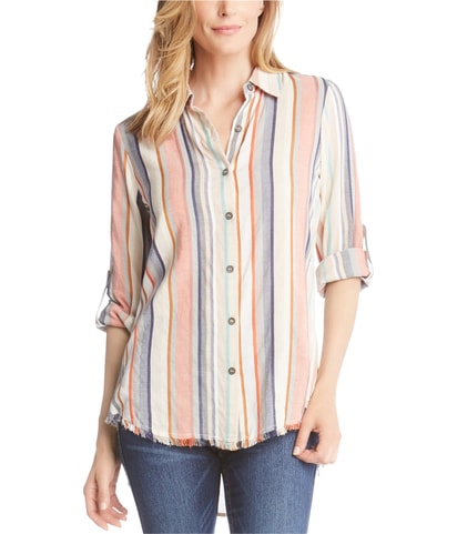 Fringe-Hem Button Up Shirt
