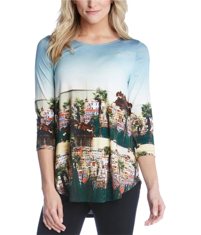 Scenic Print High Low Hem Basic T-Shirt