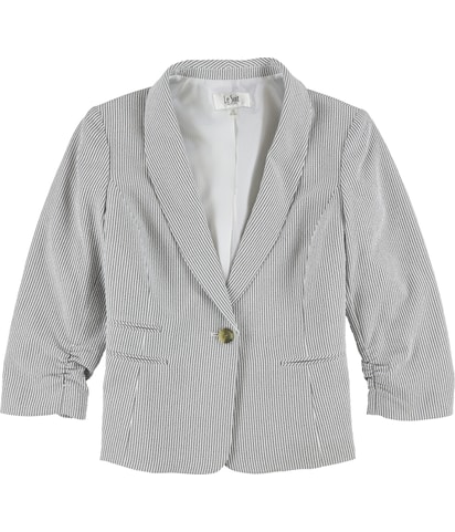 Striped Ruched Sleeves One Button Blazer Jacket