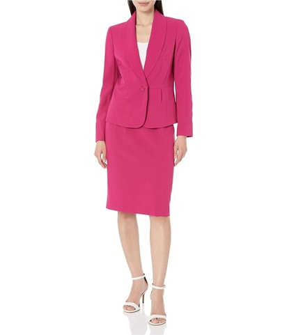Shawl Collar Solid Skirt Suit
