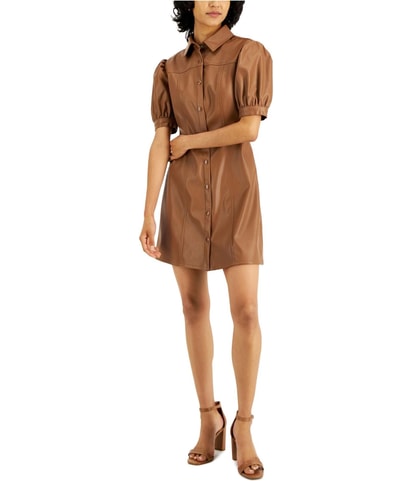 Faux Leather Shirt Dress