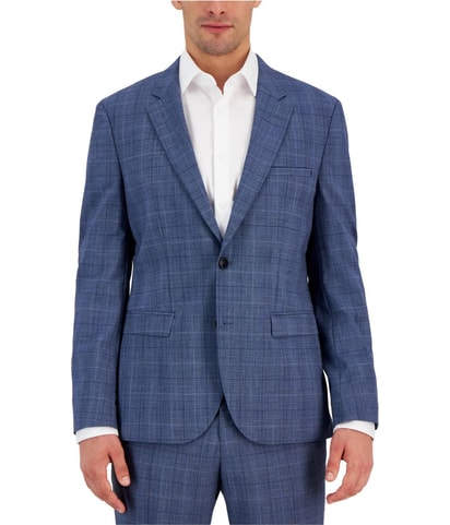 Wool Blend Plaid Two Button Blazer Jacket