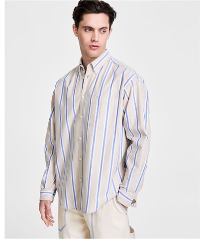 Oversized-Fit Stripe Button Up Shirt