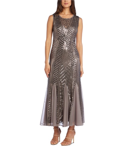Godet Sequined Gown Dress