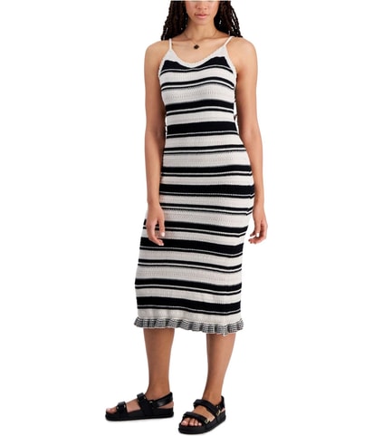Crochet Striped Sweater Midi Dress