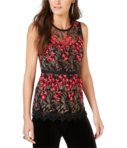 Embroidered Mesh Shell Blouse