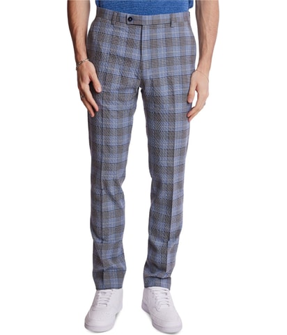 Seersucker Check Straight Leg Slim Dress Pant Slacks