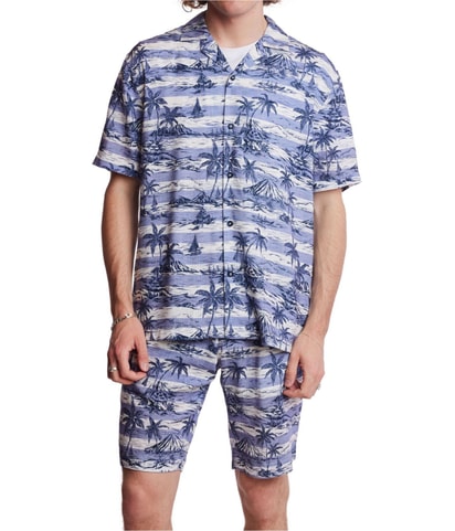 Slim Printed Palm Stripe Button Up Shirt