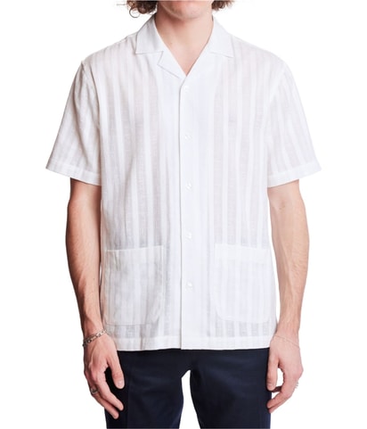 Slim Fit Short Sleeve Textured Stripe Button Up Shirt