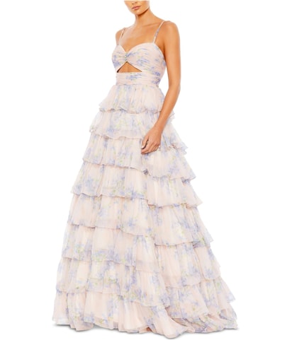 Cut Out Tiered Ruffled Gown Dress