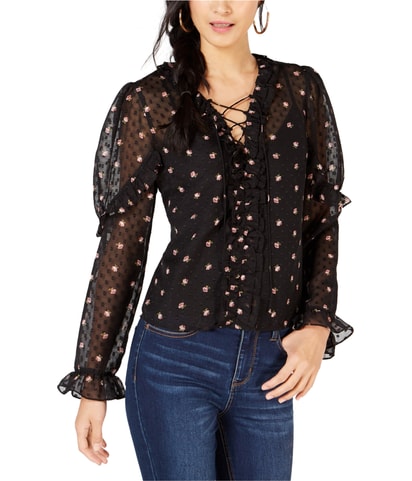 Floral Print Lace-Up Sheer Shell Blouse