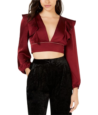 Plunging Ruffled Crop Top Blouse