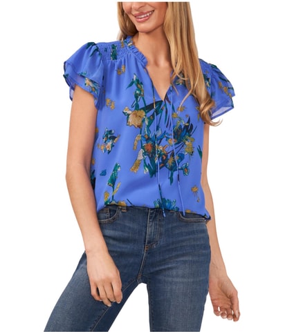 Tie Neck Tier Flutter Ruffled Blouse